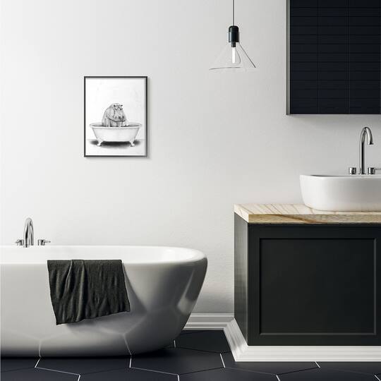 Stupell Industries Black & White Hippo in a Tub with Black Frame Wall Accent